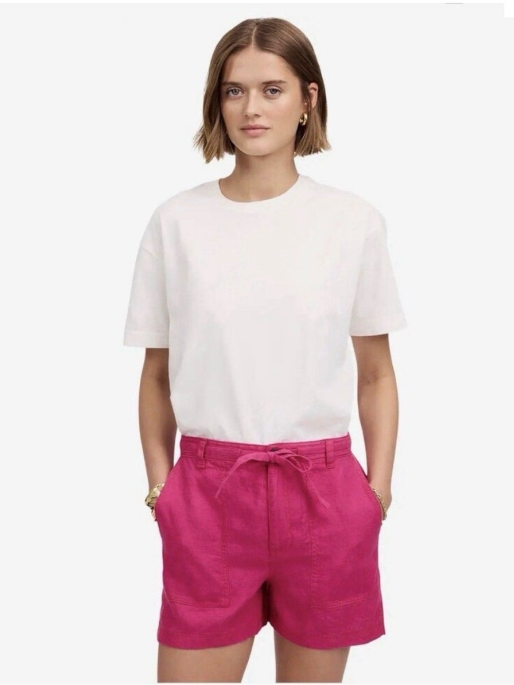 NWT MADEWELL 100% Linen Pull On Drawstring Shorts XS
